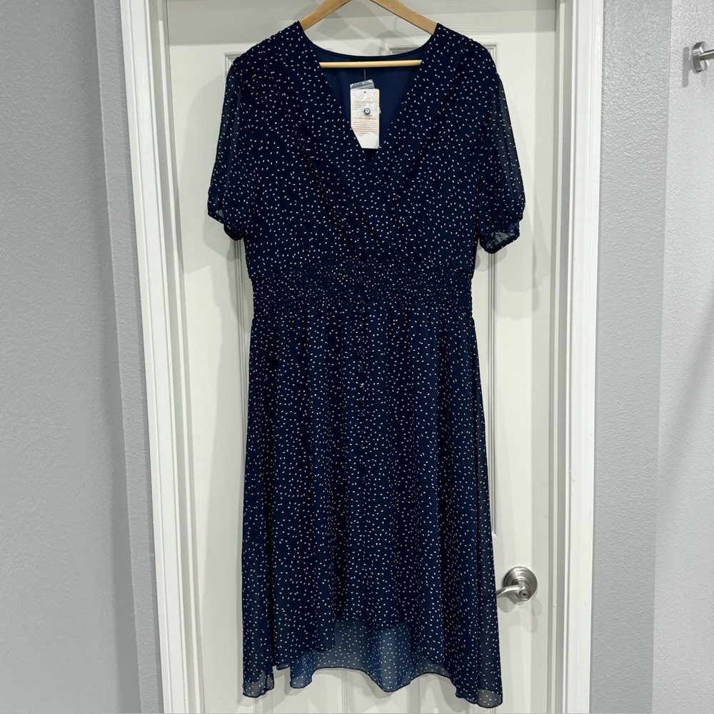 Navy Blue & White Short Sleeve Lined Casual Sundress